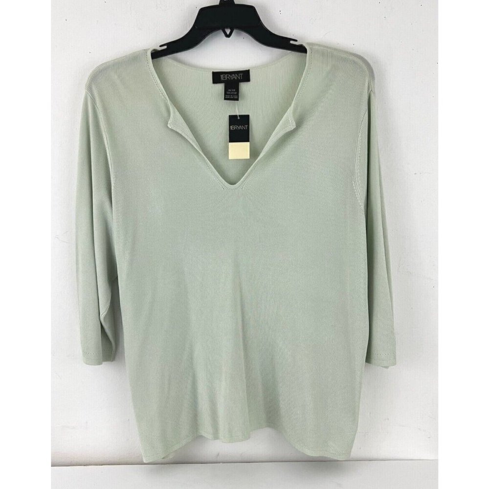 Lane Bryant Womens Ribbed Sweater Green V- neck Lightweight Size 18/20 NWT